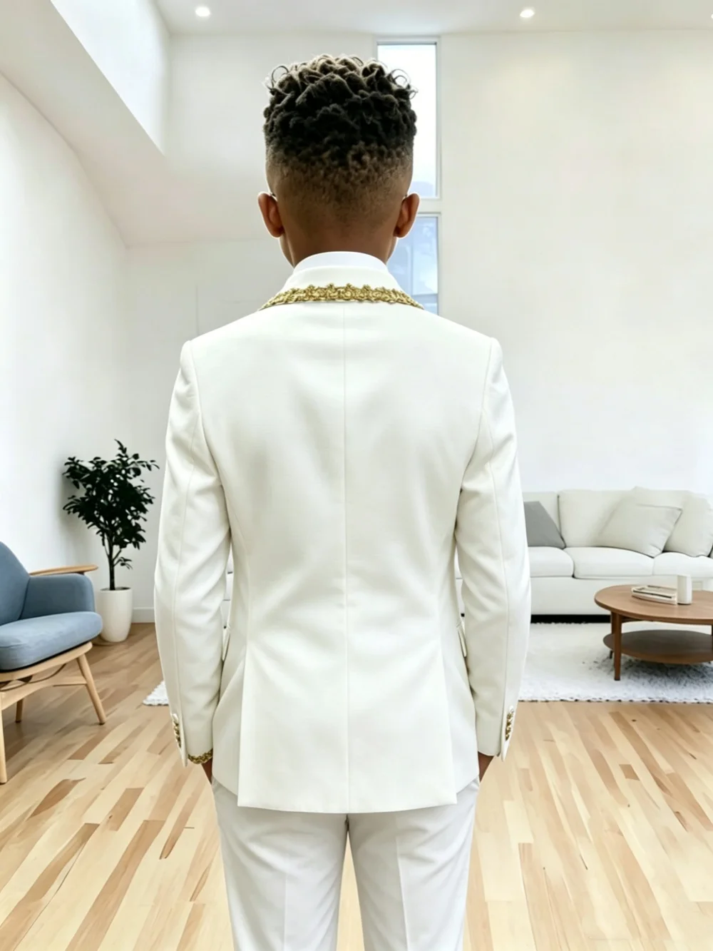 Golden Crystal Boys Suit Set 2 Pieces For Birthday Party Double Breasted Kids Slim Fit Suits Wedding Guest Clothes Plus Size