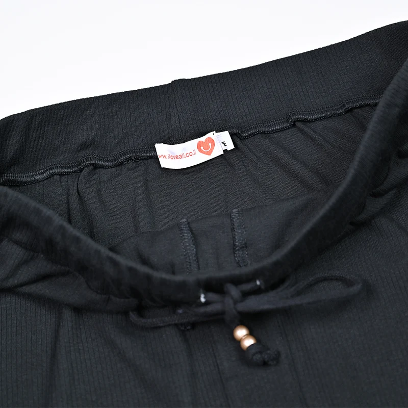 Summer Womens Shabbos Robe Long Sleeve Top and Maxi Skirt Black Ribbed Soft Material Star Button Decoration Adjustable Drawing