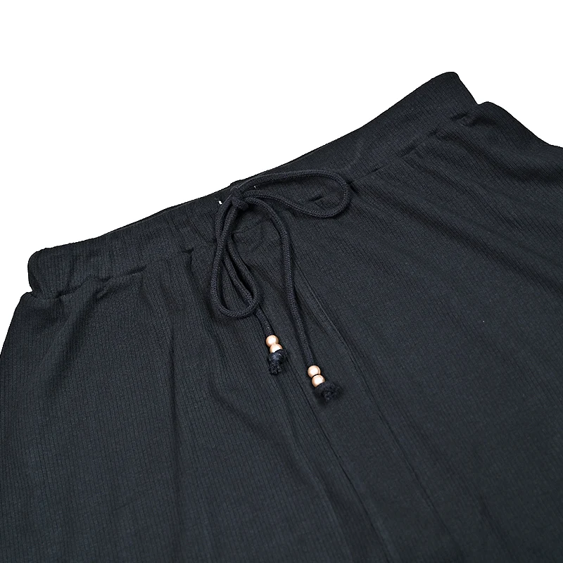Summer Womens Shabbos Robe Long Sleeve Top and Maxi Skirt Black Ribbed Soft Material Star Button Decoration Adjustable Drawing