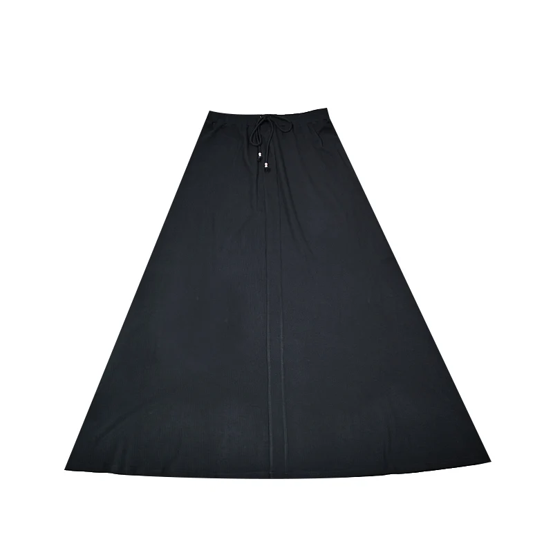 Summer Womens Shabbos Robe Long Sleeve Top and Maxi Skirt Black Ribbed Soft Material Star Button Decoration Adjustable Drawing