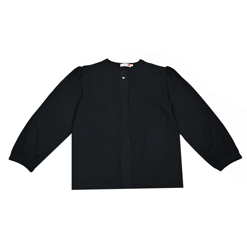 Summer Womens Shabbos Robe Long Sleeve Top and Maxi Skirt Black Ribbed Soft Material Star Button Decoration Adjustable Drawing