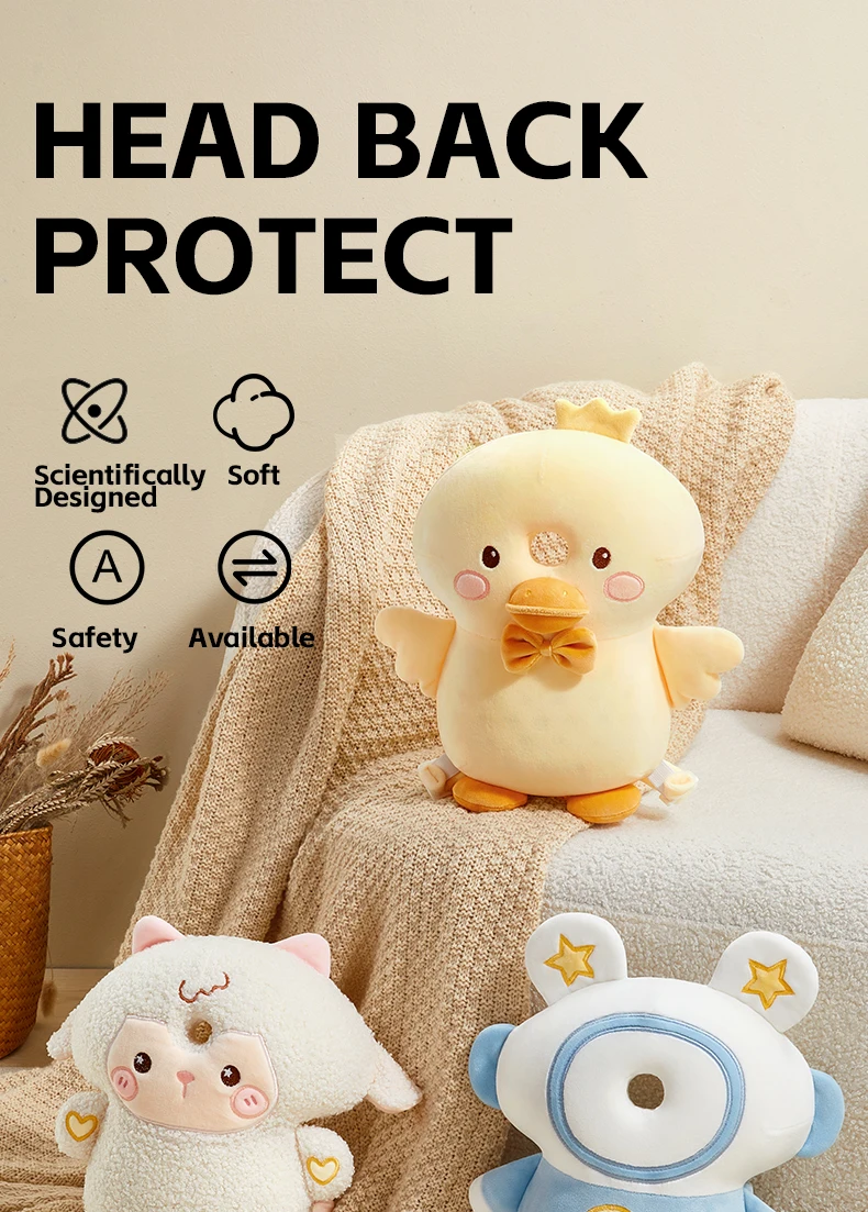AIBEDILA 3-Sided Anti-Fall Safety Pad Cute Animal Baby Head Back Protector Pillow for Crawling Walking Toddlers 0-3T Gifts