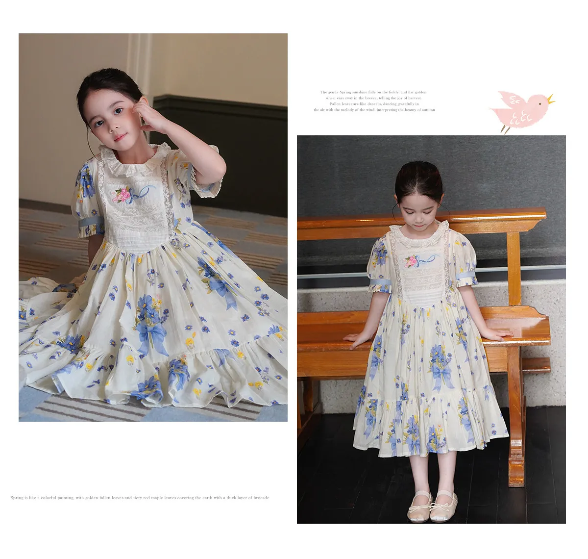 Sweet Girls 2026 New Summer Fashion High End Floral Embroidered Princess Dress Kids Lace Cotton Linen Soft Puff Sleeve Dresses