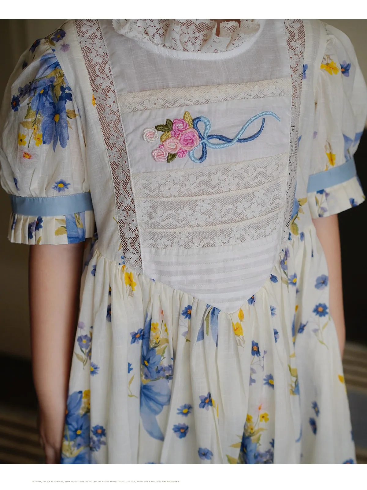 Sweet Girls 2026 New Summer Fashion High End Floral Embroidered Princess Dress Kids Lace Cotton Linen Soft Puff Sleeve Dresses