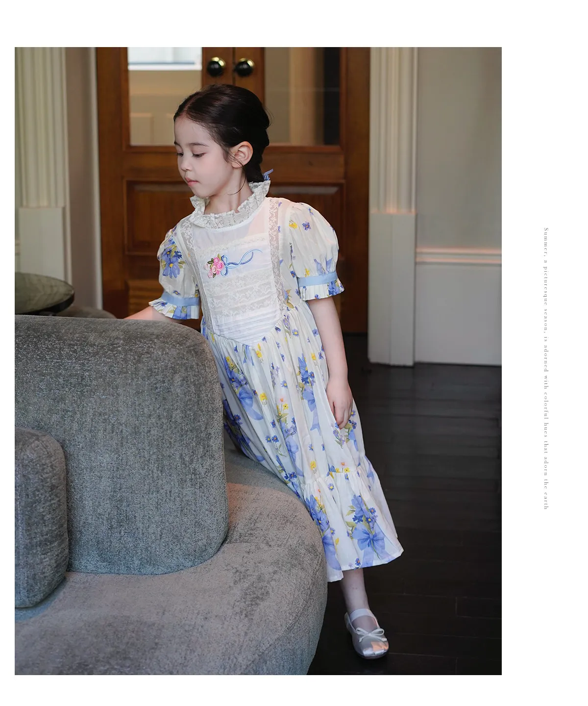 Sweet Girls 2026 New Summer Fashion High End Floral Embroidered Princess Dress Kids Lace Cotton Linen Soft Puff Sleeve Dresses