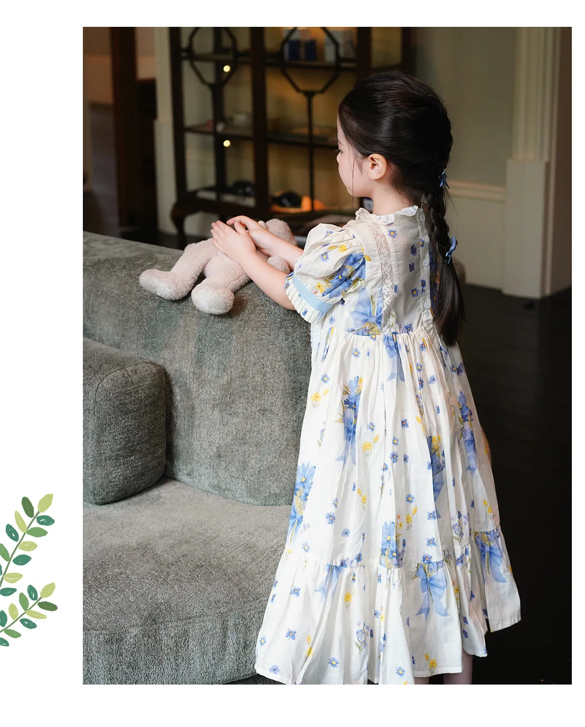 Sweet Girls 2026 New Summer Fashion High End Floral Embroidered Princess Dress Kids Lace Cotton Linen Soft Puff Sleeve Dresses