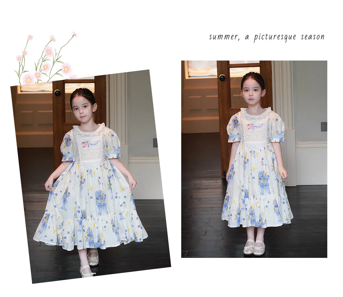 Sweet Girls 2026 New Summer Fashion High End Floral Embroidered Princess Dress Kids Lace Cotton Linen Soft Puff Sleeve Dresses