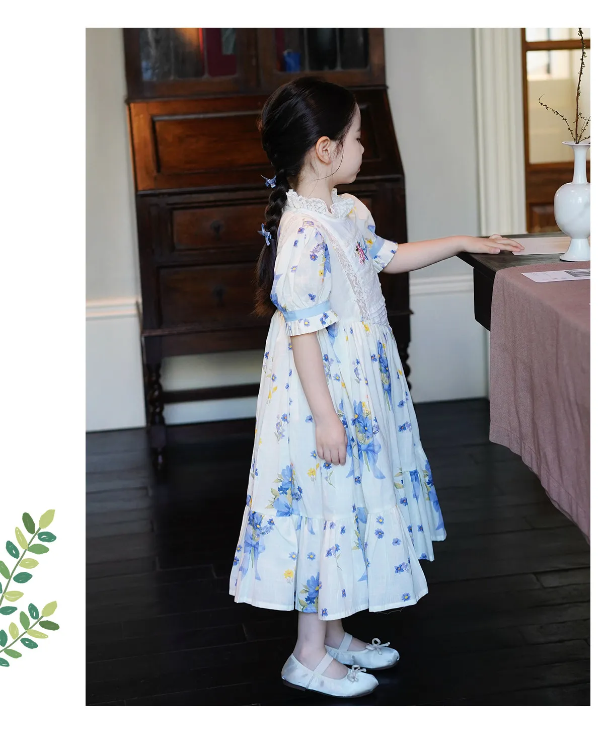 Sweet Girls 2026 New Summer Fashion High End Floral Embroidered Princess Dress Kids Lace Cotton Linen Soft Puff Sleeve Dresses