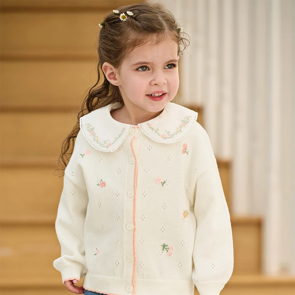 Dave Bella Girls Sweater Autumn Spring Kids Long Sleeve Sweater Cardigan Pure Cotton Baby Elegant Top Children Clothes DB1260991