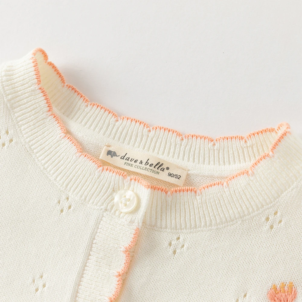 Dave Bella Girls Sweater Autumn Spring Kids Long Sleeve Sweater Cardigan Pure Cotton Baby Elegant Top Children Clothes DB1260991
