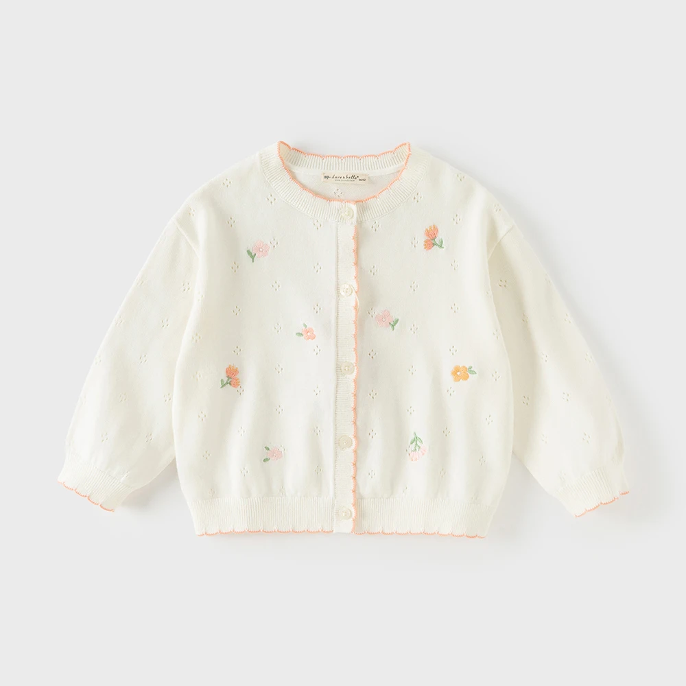 Dave Bella Girls Sweater Autumn Spring Kids Long Sleeve Sweater Cardigan Pure Cotton Baby Elegant Top Children Clothes DB1260991