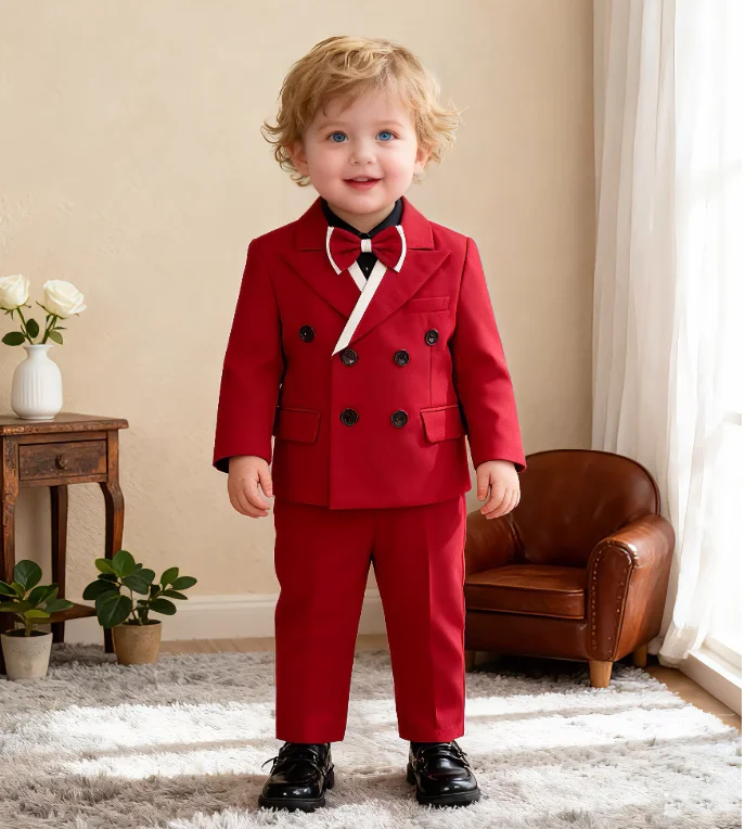 Little Kids White Jacket Vest Pants Bowtie Photography Suit Kids Birthday Wedding Dress Children Piano Host Performance Costume