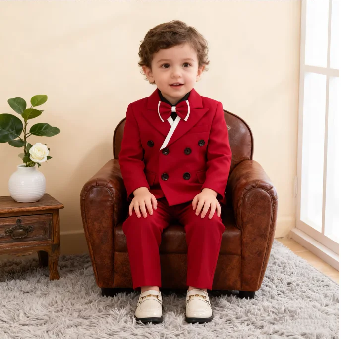Little Kids White Jacket Vest Pants Bowtie Photography Suit Kids Birthday Wedding Dress Children Piano Host Performance Costume