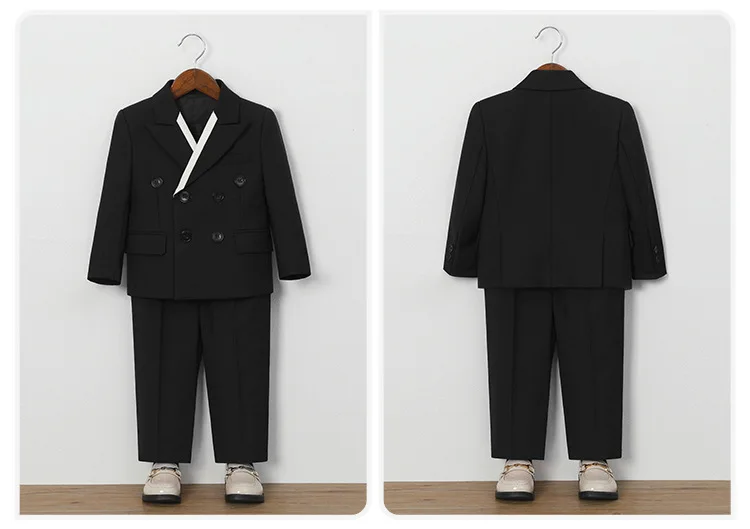 Little Kids White Jacket Vest Pants Bowtie Photography Suit Kids Birthday Wedding Dress Children Piano Host Performance Costume
