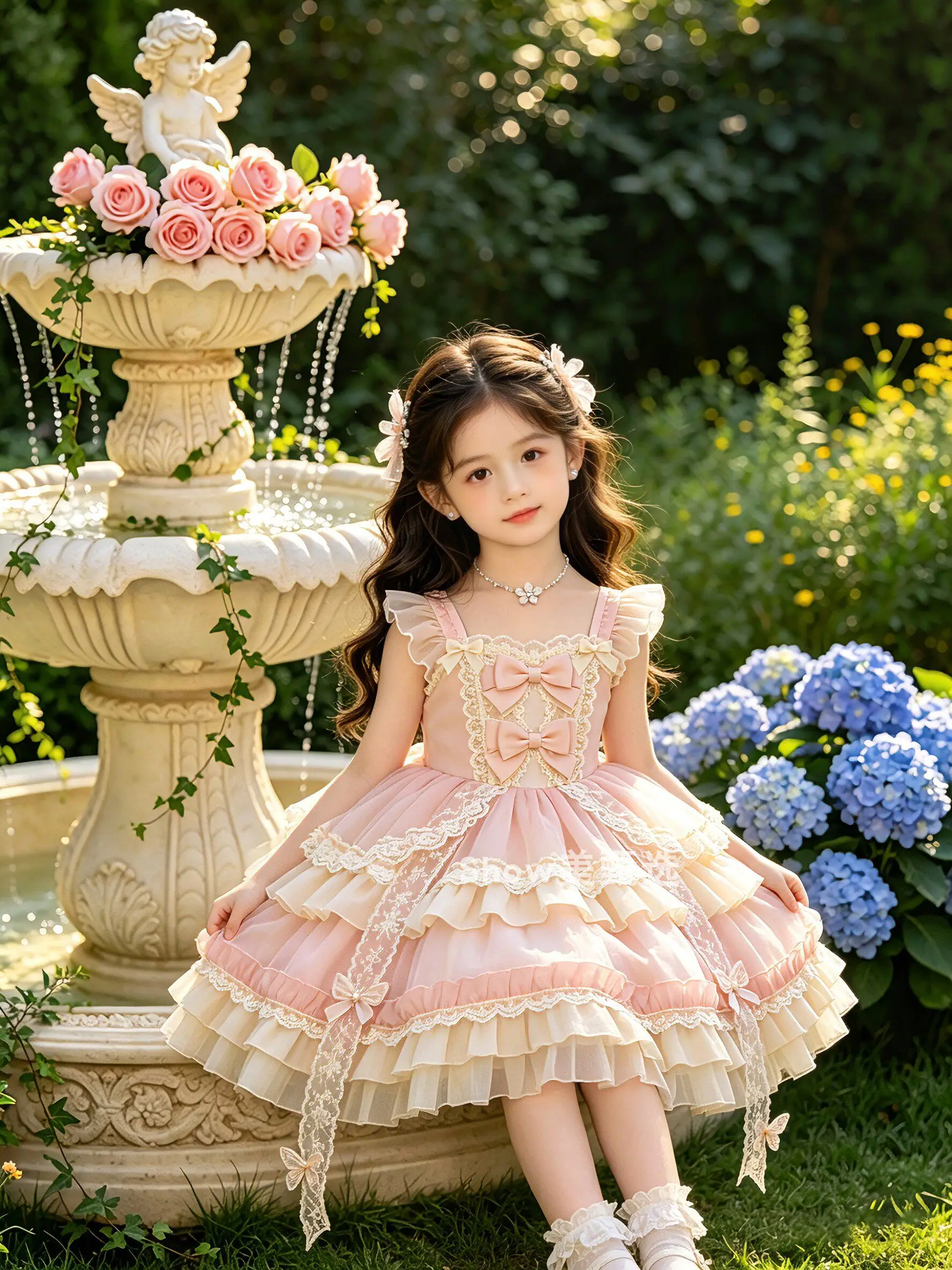 2026 New Summer Baby Girls Princess Lolita Dress Kids Sweet Pink Lace Bow Sleeveless Flower Girl Cake Dress Birthday Party Gown