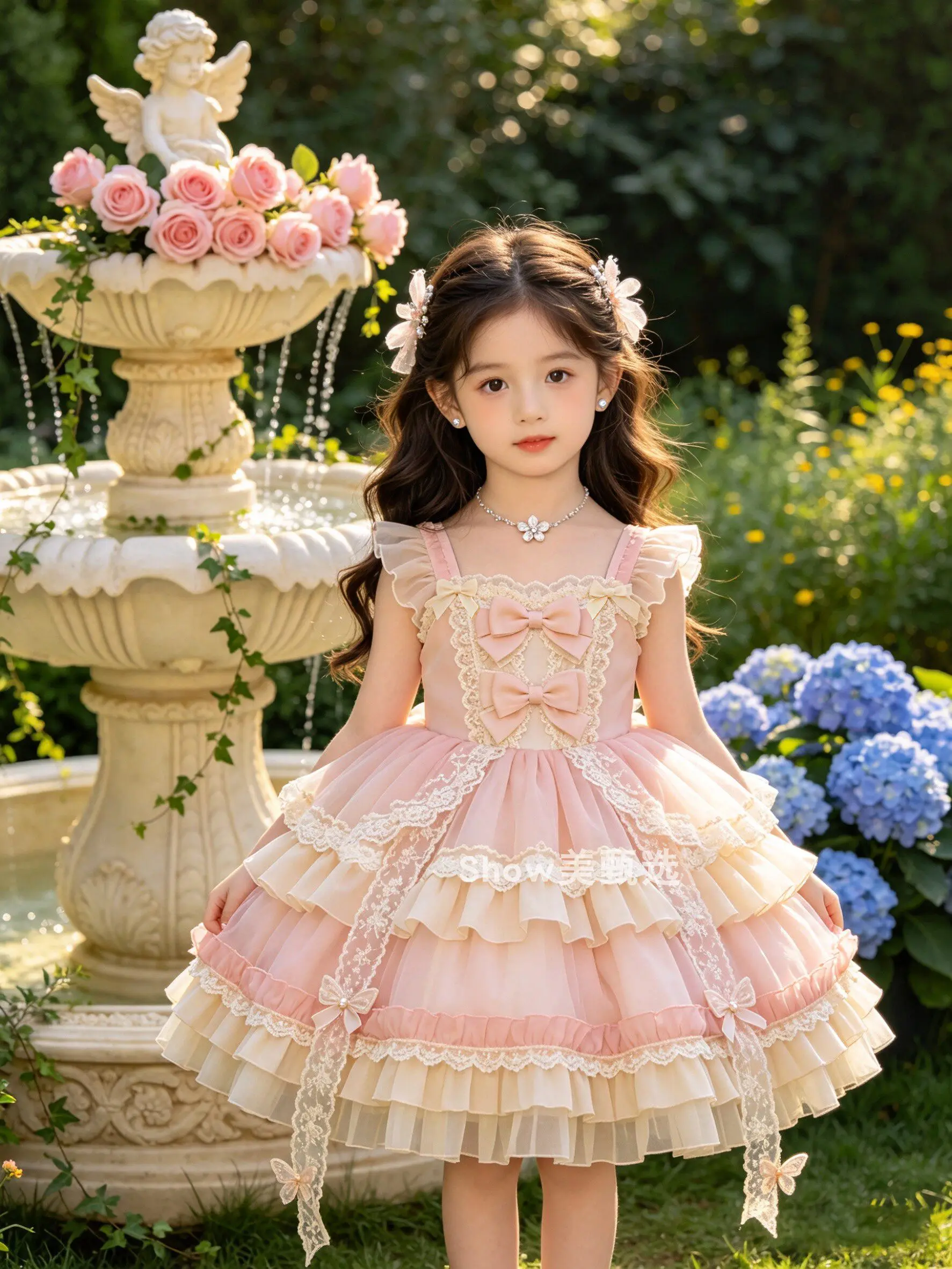 2026 New Summer Baby Girls Princess Lolita Dress Kids Sweet Pink Lace Bow Sleeveless Flower Girl Cake Dress Birthday Party Gown