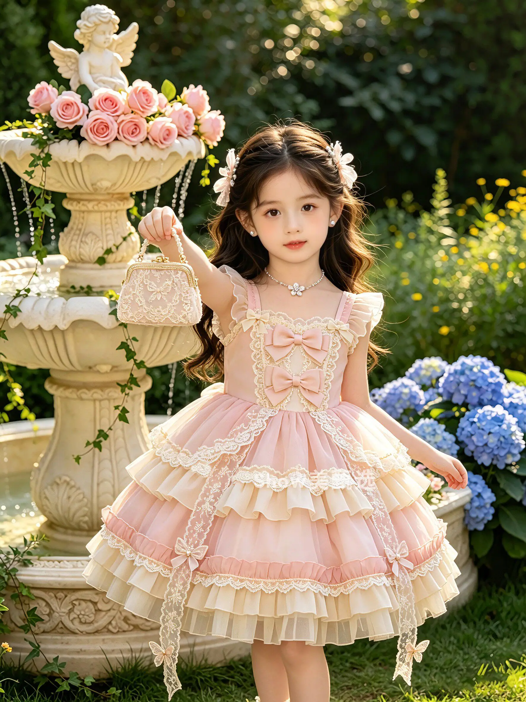 2026 New Summer Baby Girls Princess Lolita Dress Kids Sweet Pink Lace Bow Sleeveless Flower Girl Cake Dress Birthday Party Gown