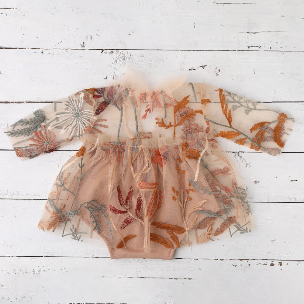 Newborn Girl Photography Dress Embroidered Floral Tulle Outfit Newborn Photo Shoot Dress Boho Newborn Photoshoot Outfits