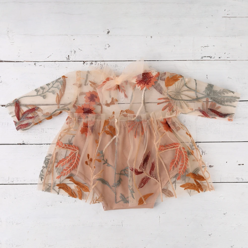 Newborn Girl Photography Dress Embroidered Floral Tulle Outfit Newborn Photo Shoot Dress Boho Newborn Photoshoot Outfits