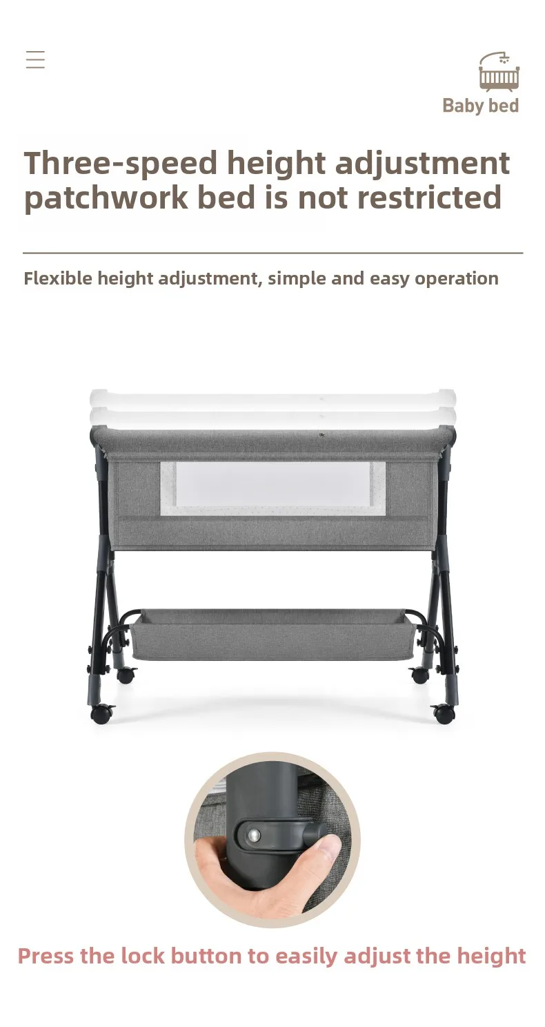 3-in-1 Baby Co-Sleeper Bassinet Bedside Crib for Co-Sleeping, with Removable Side Panel, Height Adjustable Newborn Sleeper, Breathable Mesh Infant Cot with Lockable Swivel Wheels, Anti-Reflux Tilt Cradle Mode
