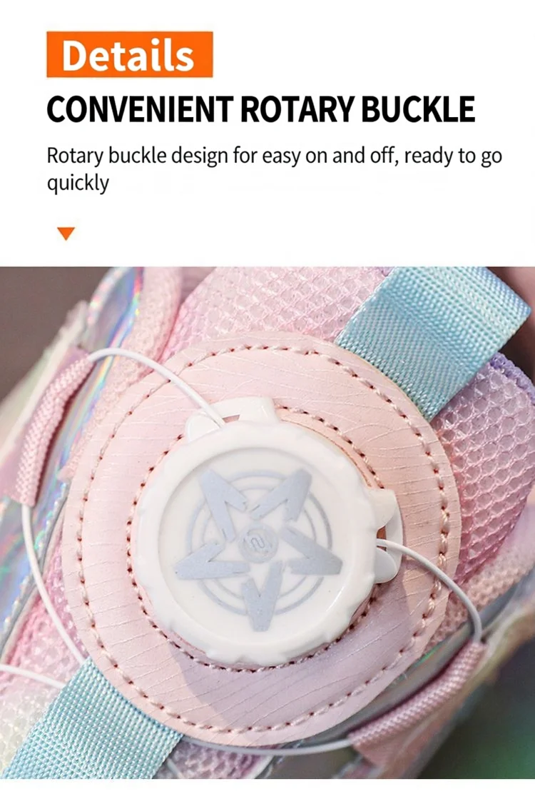 Kids Girls LED Light Up Roller Shoes 2 Retractable Wheels Angel Wings Heart Rotary Buckle Skate Sneakers