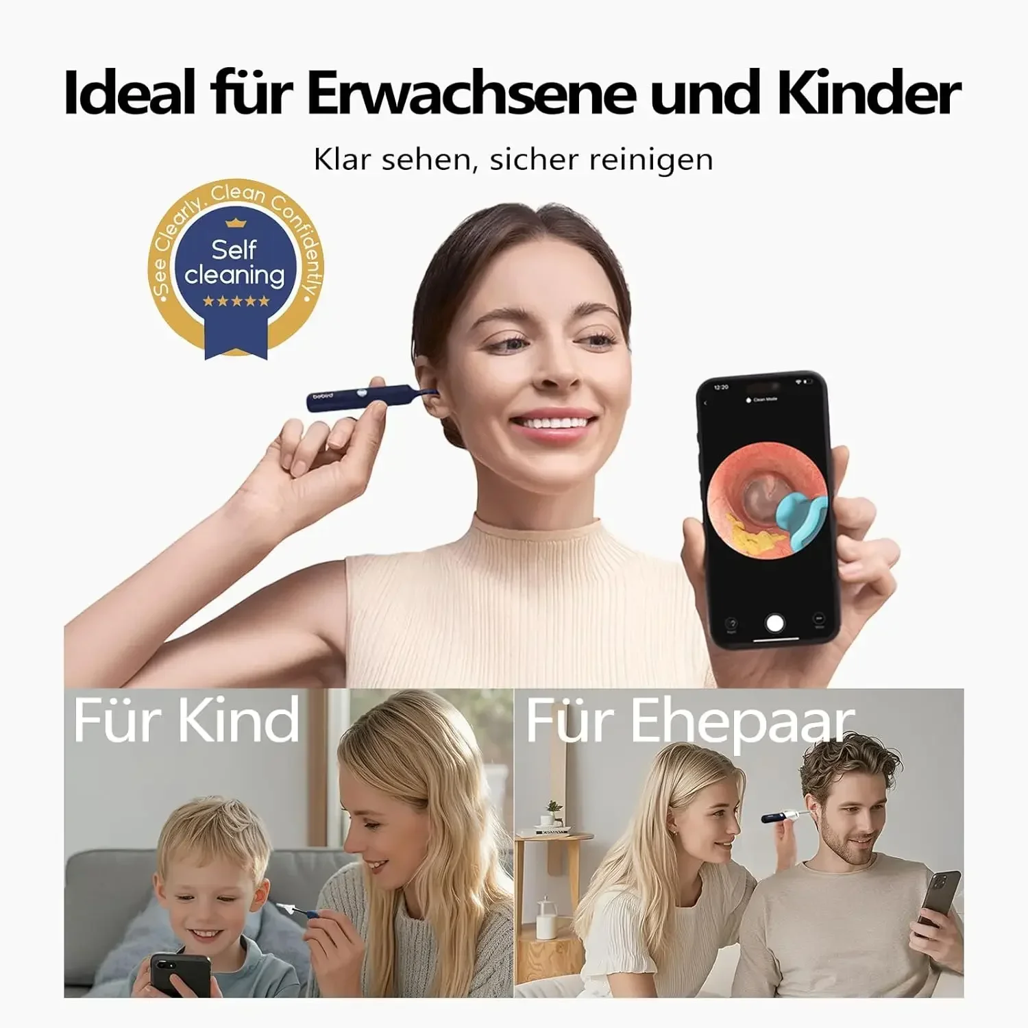 Upgraded ear wax removal kit with camera and light. Wireless flexible otoscope & visual tweezers, painless and portable for ear cleaning.