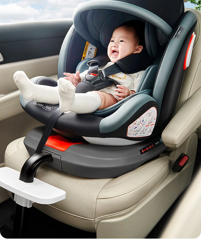 Baby Car Seat 40-150cm 360° Rotating ISOFIX Child Safety Seat with 5-Point Harness Top Tether Alarm Adjustable Headrest 4 Recline Positions Side Impact Protection Rear & Forward Facing for Infant Toddler Kids 0-12 Years