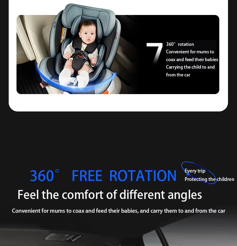 Baby Car Seat 40-150cm 360° Rotating ISOFIX Child Safety Seat with 5-Point Harness Top Tether Alarm Adjustable Headrest 4 Recline Positions Side Impact Protection Rear & Forward Facing for Infant Toddler Kids 0-12 Years