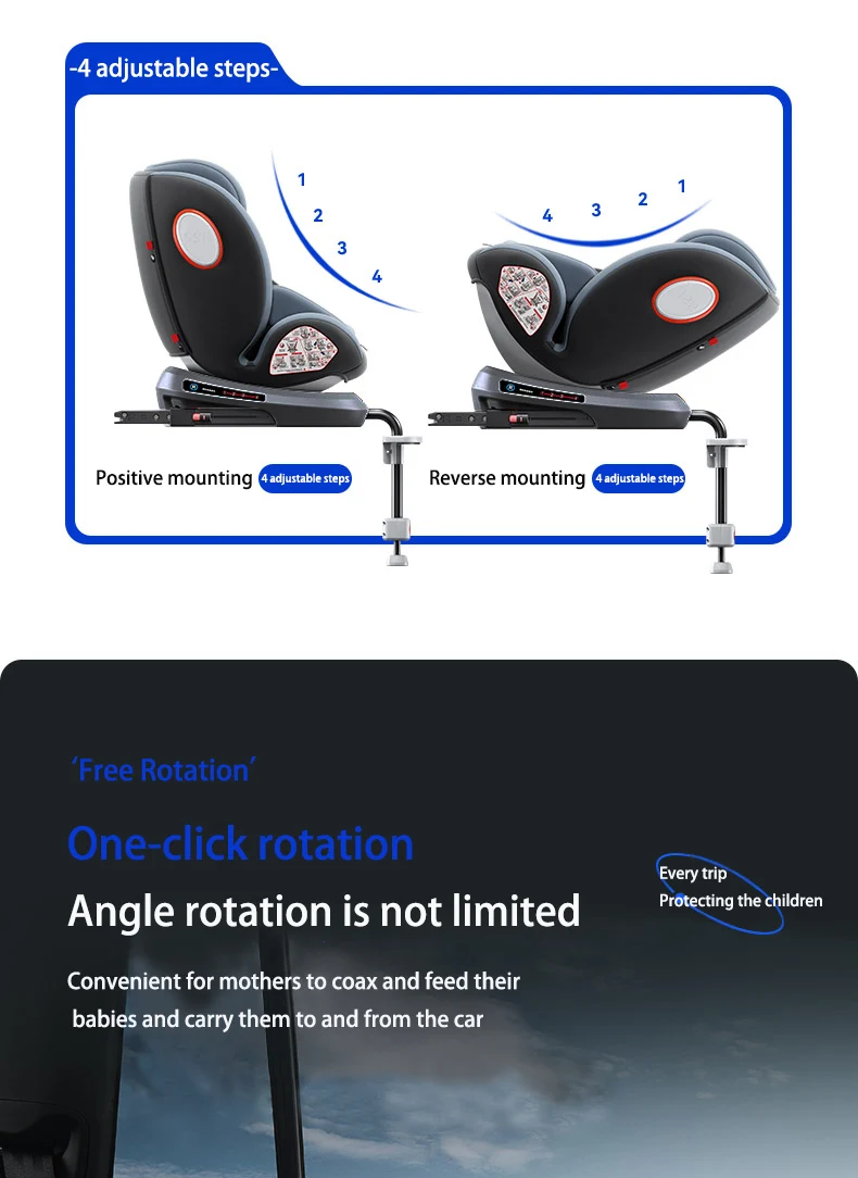 Baby Car Seat 40-150cm 360° Rotating ISOFIX Child Safety Seat with 5-Point Harness Top Tether Alarm Adjustable Headrest 4 Recline Positions Side Impact Protection Rear & Forward Facing for Infant Toddler Kids 0-12 Years