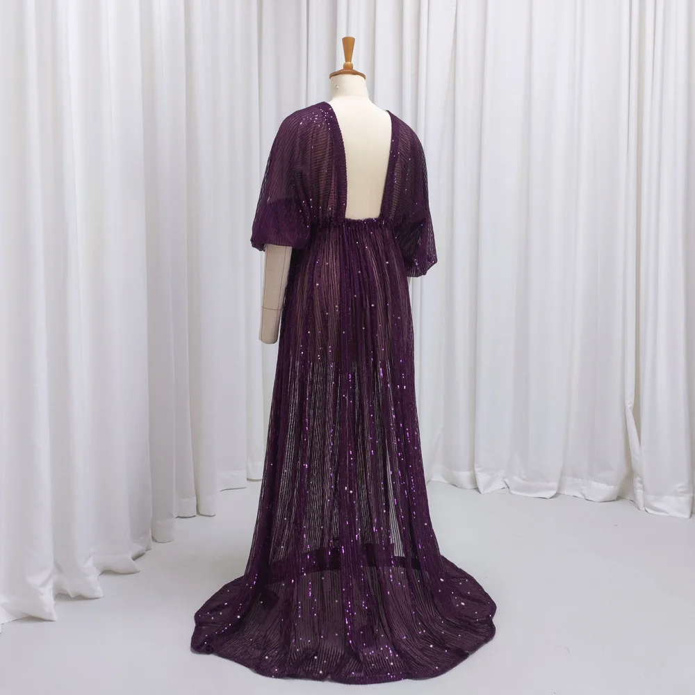  Elegant Vintage Sequin V-neck Backless Dress Maternity Photography Props Dress Bohemian Photo Shooting Pregnancy Dress