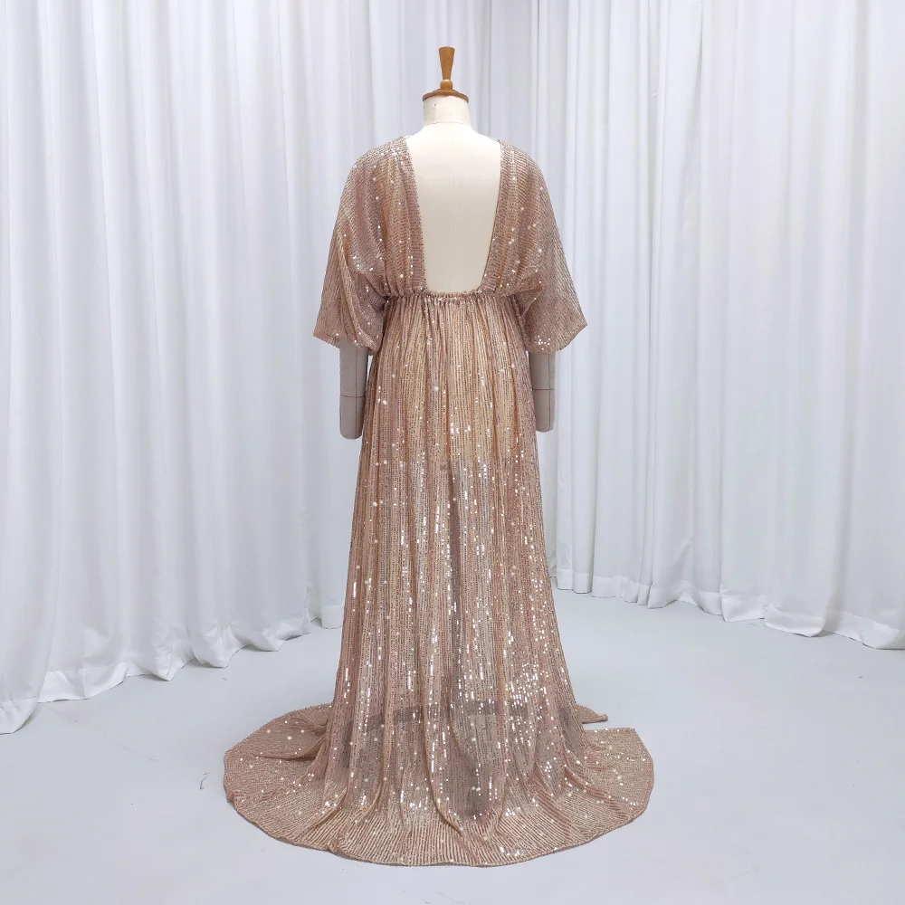  Elegant Vintage Sequin V-neck Backless Dress Maternity Photography Props Dress Bohemian Photo Shooting Pregnancy Dress