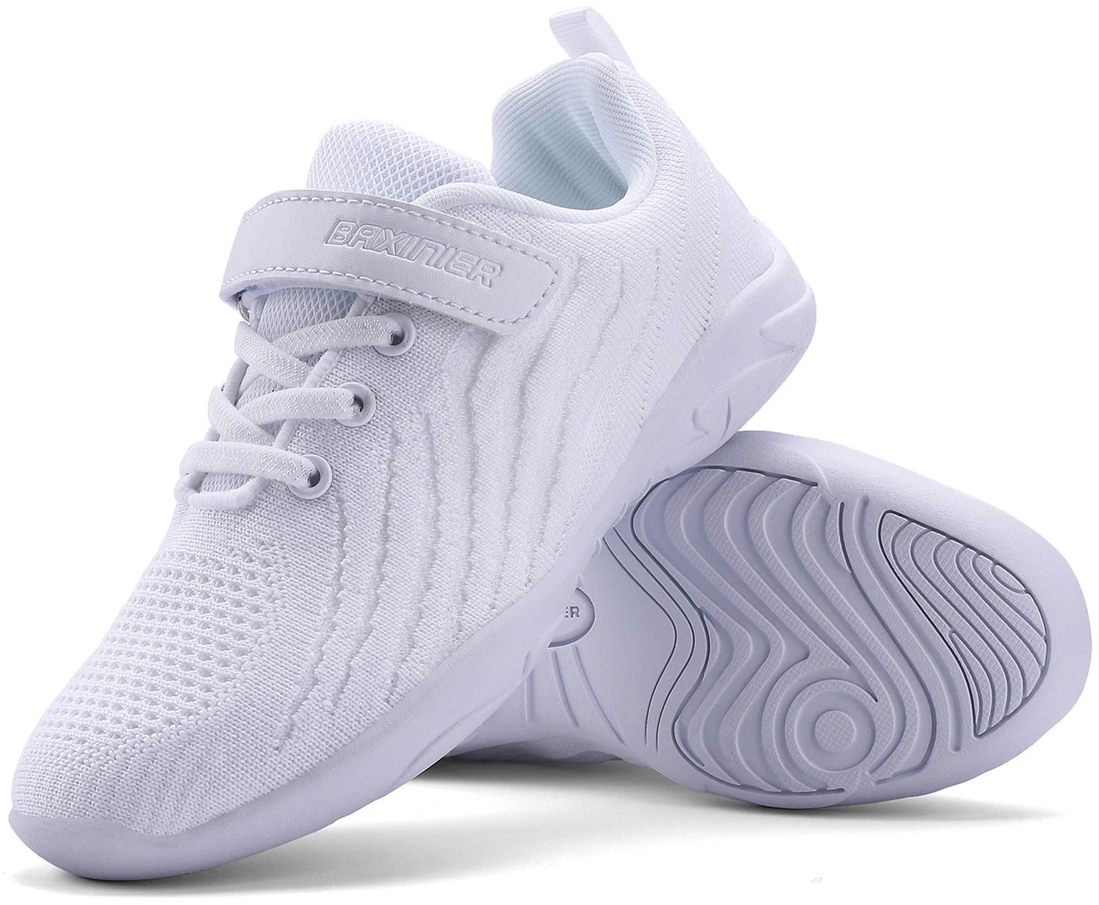 BAXINIER Kids Girls White Cheer Shoes Mesh Breathable Lightweight Training Dance Athletic Competition Cheerleading Sneakers