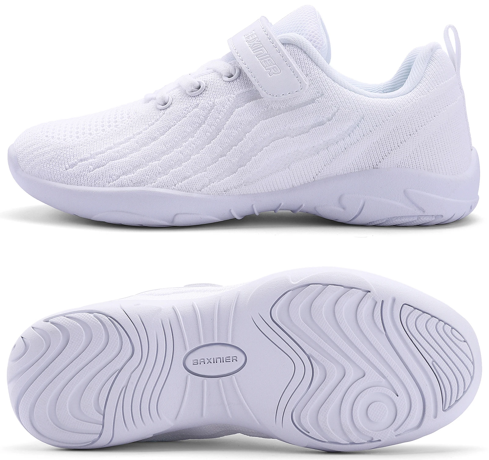 BAXINIER Kids Girls White Cheer Shoes Mesh Breathable Lightweight Training Dance Athletic Competition Cheerleading Sneakers