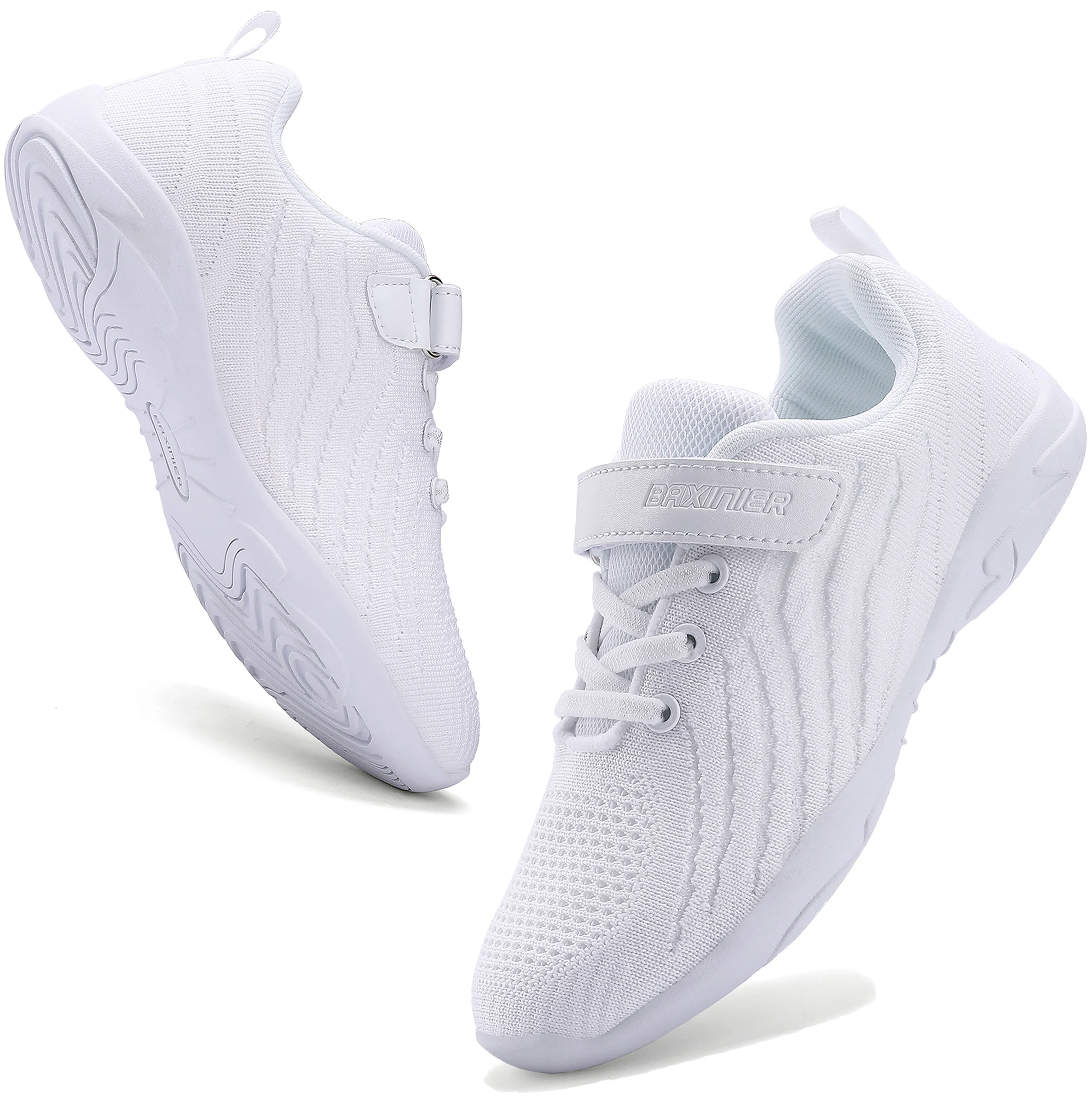 BAXINIER Kids Girls White Cheer Shoes Mesh Breathable Lightweight Training Dance Athletic Competition Cheerleading Sneakers
