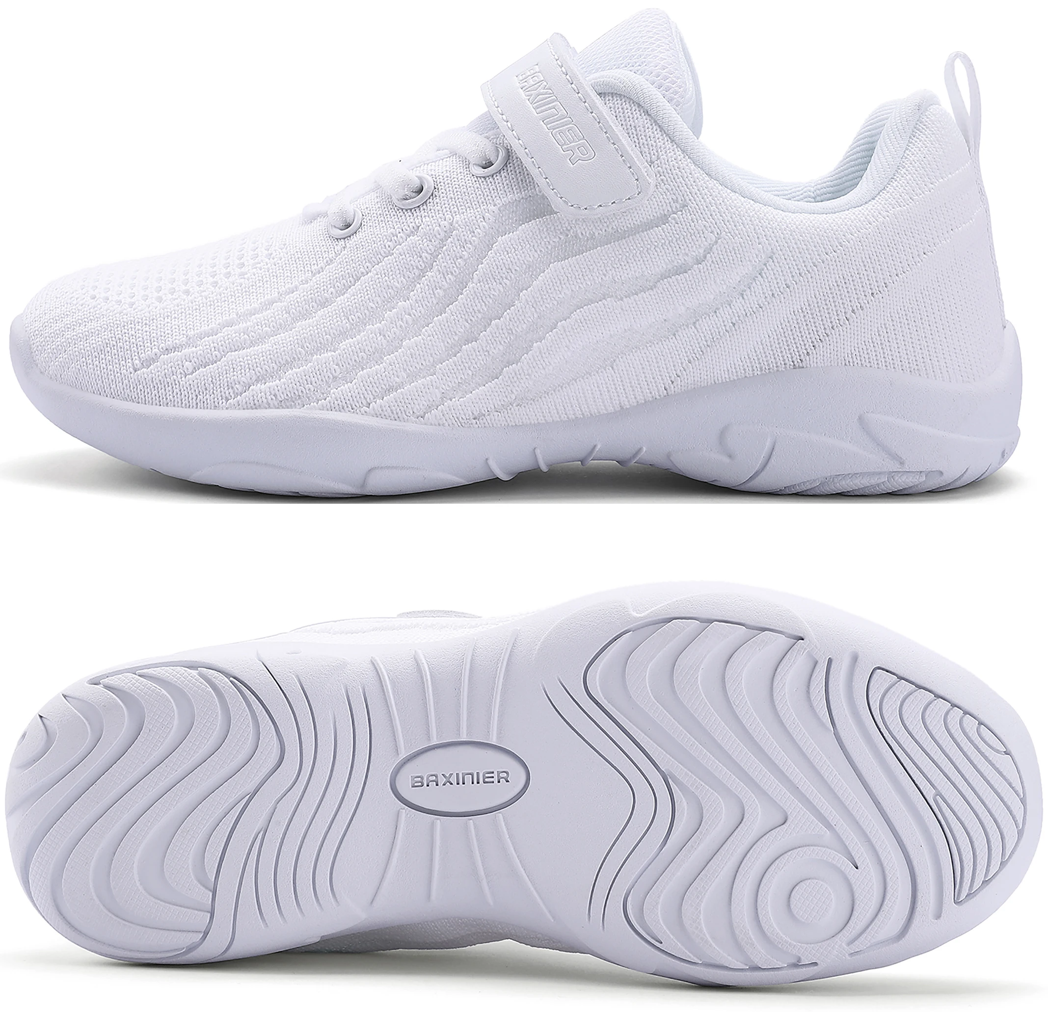 BAXINIER Kids Girls White Cheer Shoes Mesh Breathable Lightweight Training Dance Athletic Competition Cheerleading Sneakers