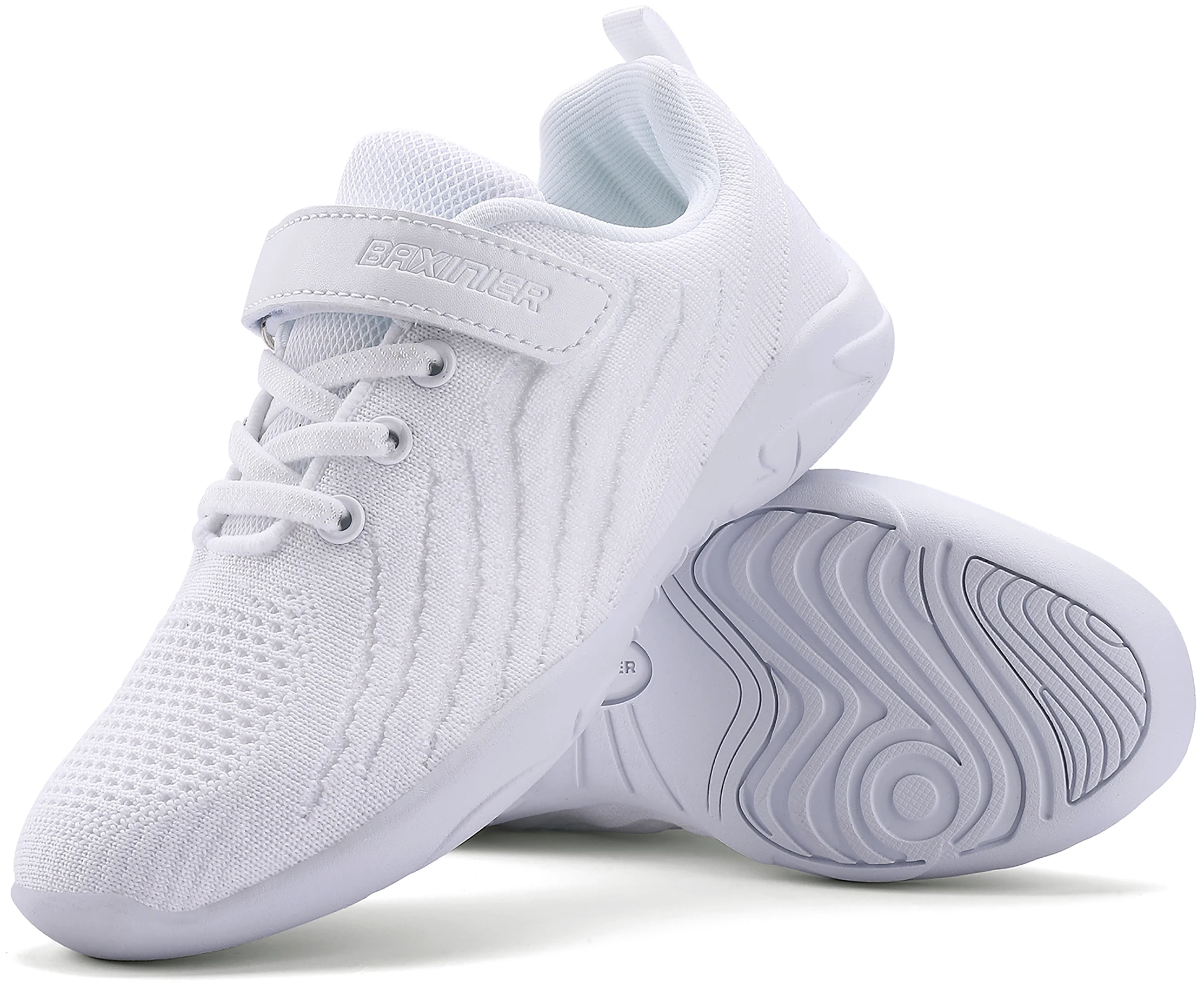 BAXINIER Kids Girls White Cheer Shoes Mesh Breathable Lightweight Training Dance Athletic Competition Cheerleading Sneakers