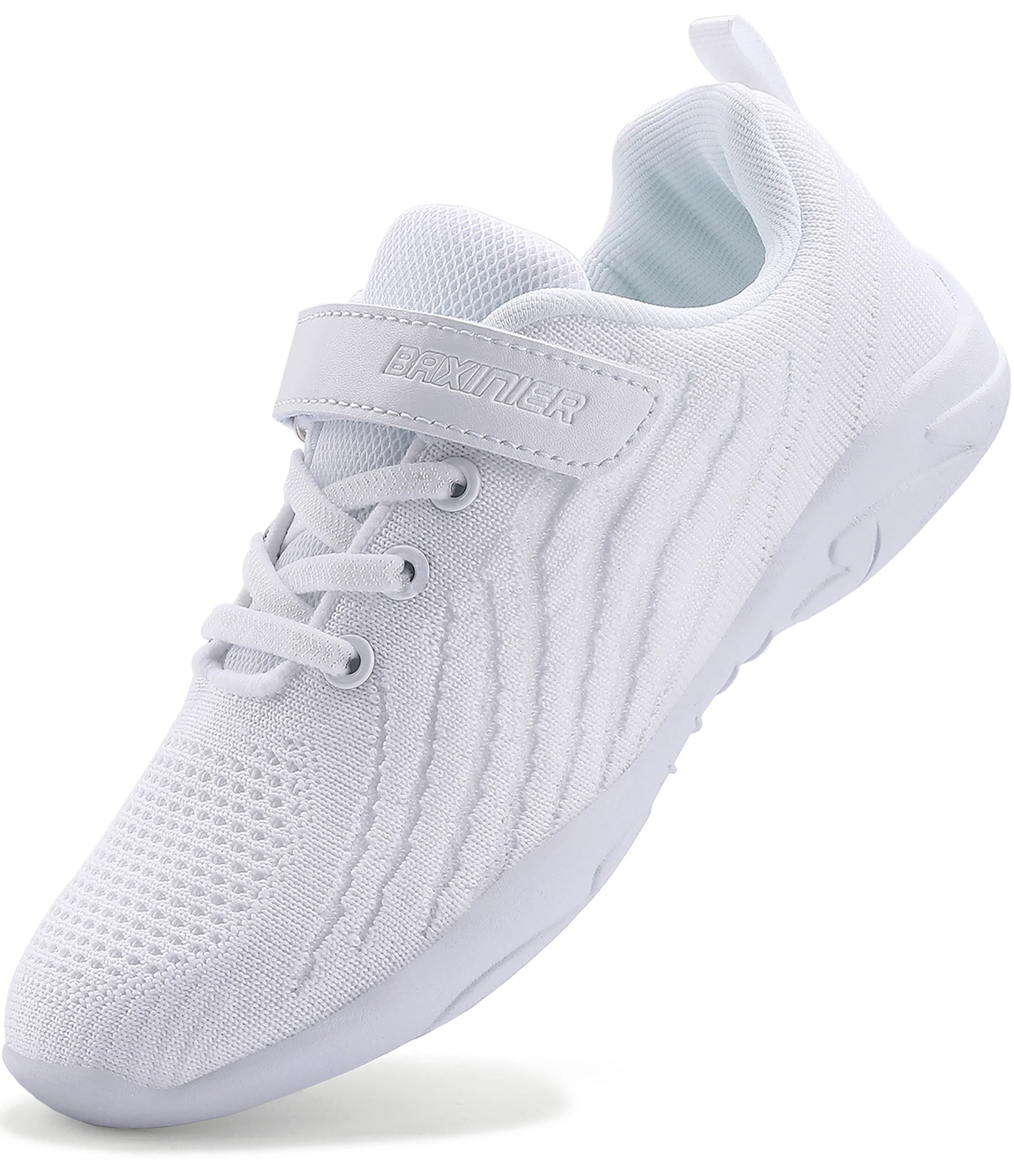BAXINIER Kids Girls White Cheer Shoes Mesh Breathable Lightweight Training Dance Athletic Competition Cheerleading Sneakers