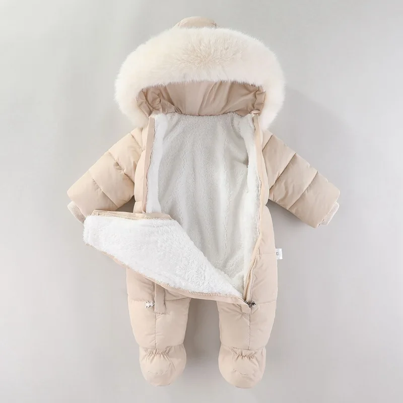 Winter Newborn Baby Girl Clothes Thicken Baby Romper With Gloves Warm Baby Jumpsuit Hooded Plus Velvet Children's Clothing 0-18M