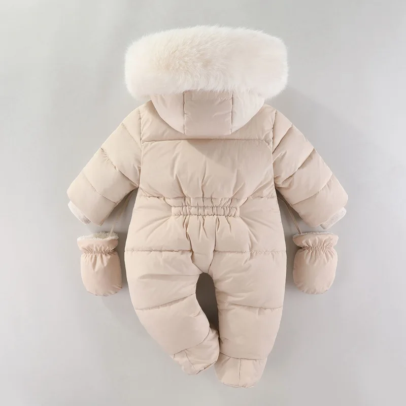 Winter Newborn Baby Girl Clothes Thicken Baby Romper With Gloves Warm Baby Jumpsuit Hooded Plus Velvet Children's Clothing 0-18M