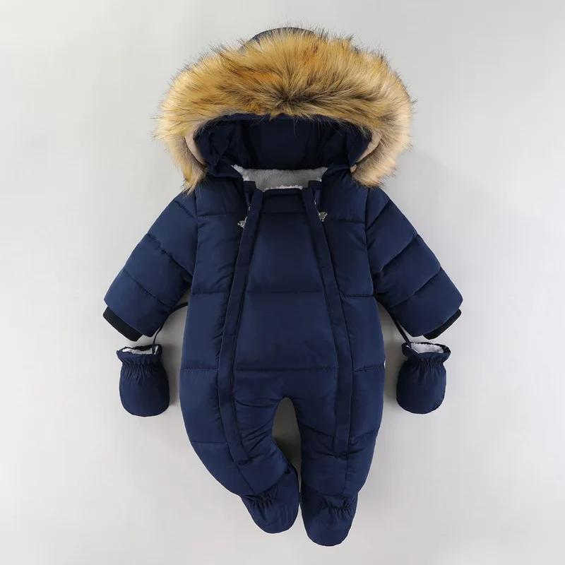 Winter Newborn Baby Girl Clothes Thicken Baby Romper With Gloves Warm Baby Jumpsuit Hooded Plus Velvet Children's Clothing 0-18M