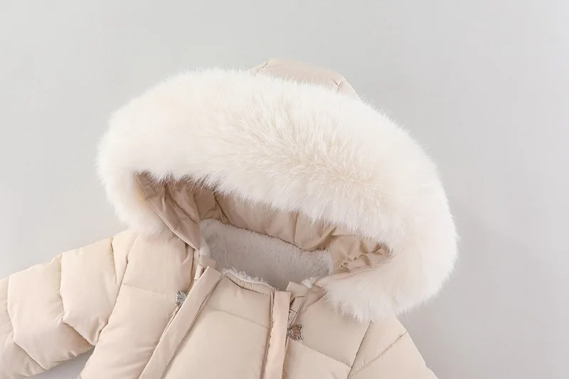 Winter Newborn Baby Girl Clothes Thicken Baby Romper With Gloves Warm Baby Jumpsuit Hooded Plus Velvet Children's Clothing 0-18M