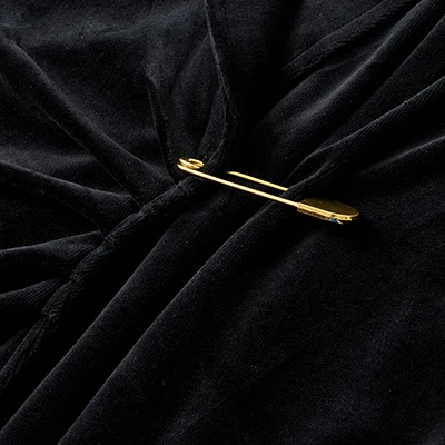 Children Girls Teens Sleeveless Maxi Dress Black Velour Robe Front with Gold Safety Pin Decoration New Fall Design
