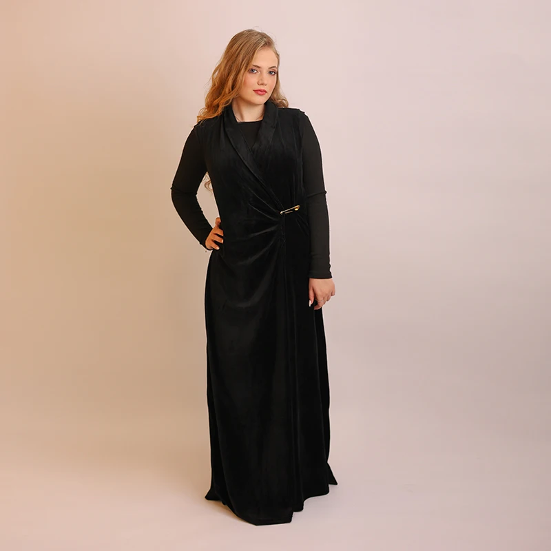 Children Girls Teens Sleeveless Maxi Dress Black Velour Robe Front with Gold Safety Pin Decoration New Fall Design