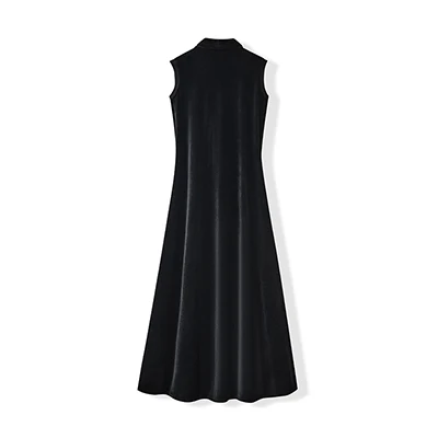 Children Girls Teens Sleeveless Maxi Dress Black Velour Robe Front with Gold Safety Pin Decoration New Fall Design
