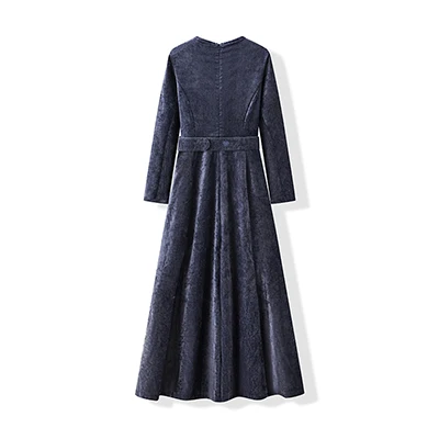 Winter Ladies Women's Long Sleeve Robe Girls Chenille Dress with Velvet Belt Round Neck Design for Comfortable Style