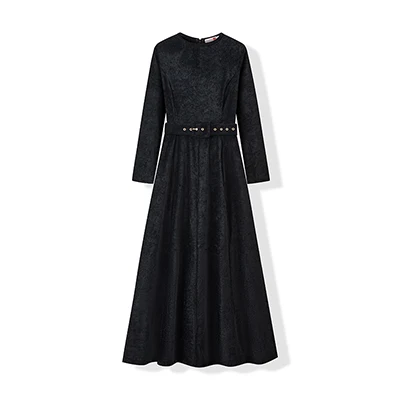 Winter Ladies Women's Long Sleeve Robe Girls Chenille Dress with Velvet Belt Round Neck Design for Comfortable Style