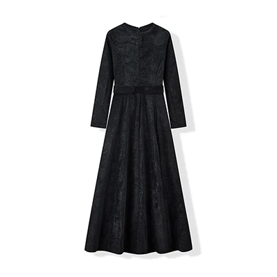 Winter Ladies Women's Long Sleeve Robe Girls Chenille Dress with Velvet Belt Round Neck Design for Comfortable Style