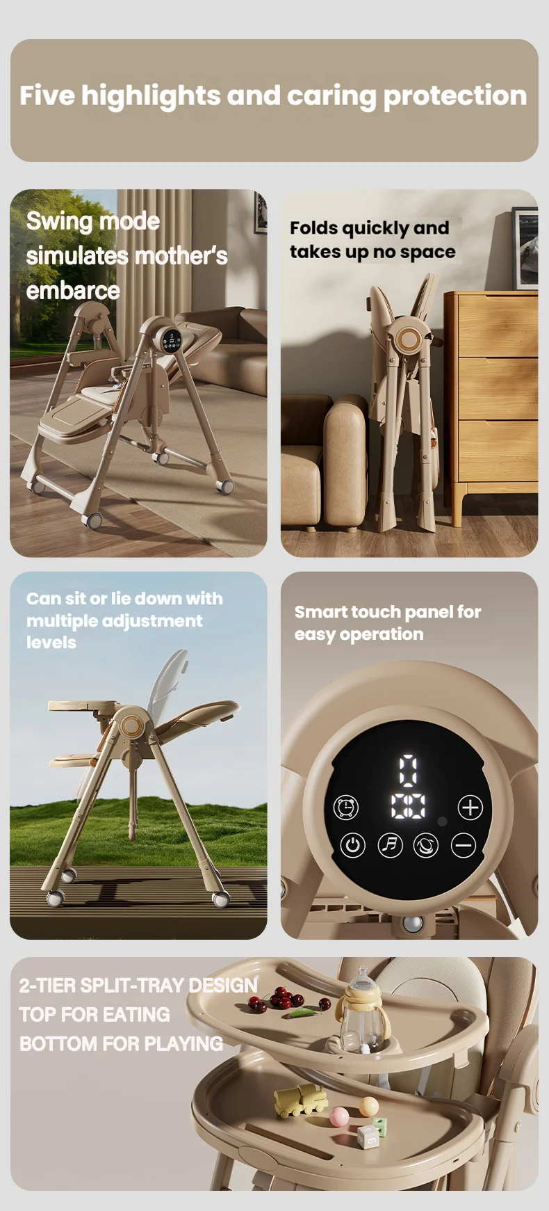 Baby Feeding Chair Convertible High Chair and Swing for Babies Bluetooth Music Player 3 Timer Modes Adjustable Reclining Backrest Remote Control Rocking Cradle Multifunction Infant Dining Chair Foldable Portable Toddler High Chair 2026 New Baby