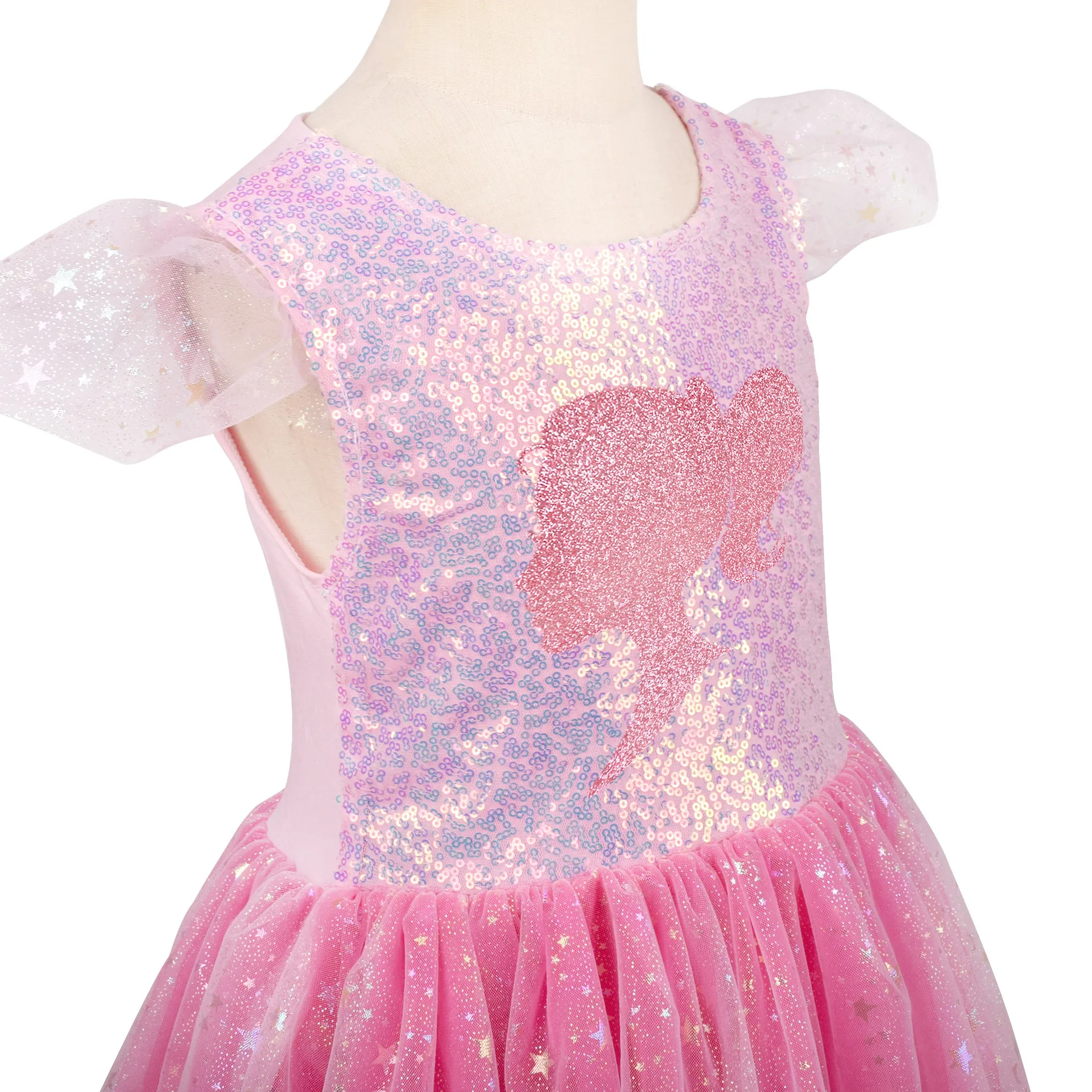 Glitter Mesh Doll Character Layered Tutu Dress Toddler Sweet Princess Outfit Ideal for School Holiday Birthday Celebration Wear