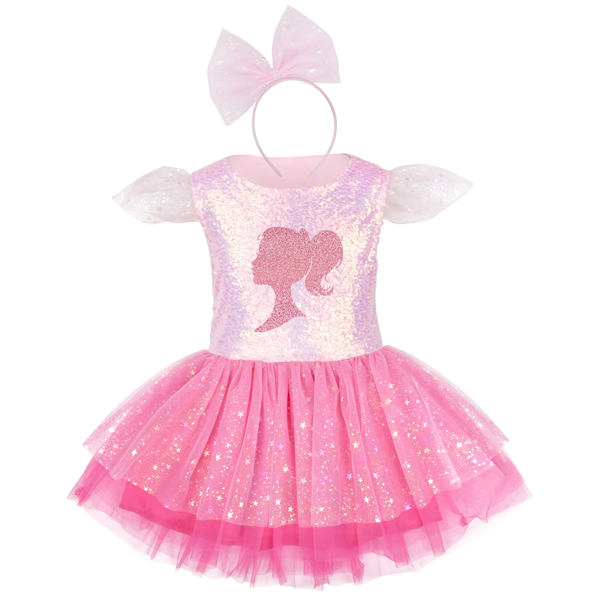 Glitter Mesh Doll Character Layered Tutu Dress Toddler Sweet Princess Outfit Ideal for School Holiday Birthday Celebration Wear